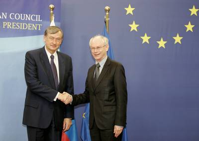 President Dr Danilo Türk meets the President of the European Parliament, Herman Van Rompuy (photo: Tina Kosec/STA)