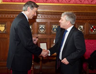 President of the Republic of Slovenia, Dr Danilo Türk, meets the Speaker of the House of Commons of the United Kingdom of Great Britain and Northern Ireland, Mr John Bercow (photo: Stanko Gruden/STA)