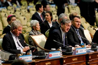 The President of the Republic of Slovenia, Dr Danilo Türk, delivers his address at the Summit of the Organisation for Security and Co-operation in Europe (photo: Stanko Gruden/STA)