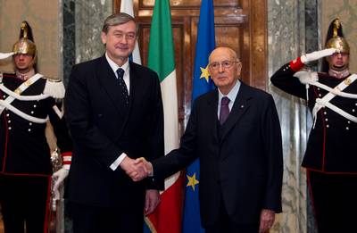 President of the Italian Republic Giorgio Napolitano receives Slovenian President Dr Danilo Türk (photo: Stanko Gruden/STA)