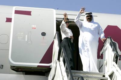 The Emir of Qatar, His Highness Sheikh Hamad Bin Khalifa Al Thani, and Her Highness Bint Nasser Al Missned, concluding their official visit to the Republic of Slovenia (photo: Tina Kosec/STA)