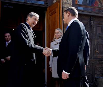 The President of the Republic of Slovenia, Dr Danilo Türk, meets the Prime Minister of the Republic of Estonia, Andrus Ansip (photo: Stanko Gruden/STA)