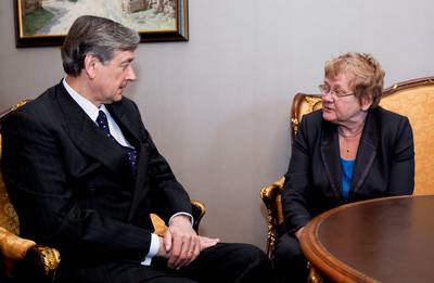 The President of the Republic of Slovenia, Dr Danilo Türk, meets the Speaker of the Parliament of the Republic of Estonia, Dr Ene Ergma (photo: Stanko Gruden/STA)
