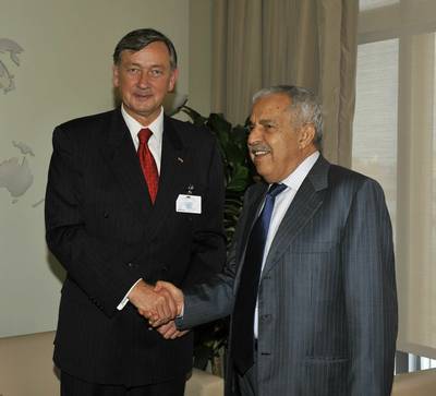 The President of Slovenia, Dr Danilo Türk, meets the President of the 64th session of the United Nations General Assembly, Dr Ali Abdussalam Treki (FA BOBO)
