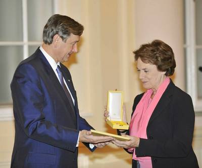 President of the Republic Dr Danilo Türk confers Golden Order for Services on the former Secretary General of the Council of Europe, Catherine Lalumière (FA BOBO)