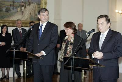 The Chairman of the Presidency of Bosnia and Herzegovina, Dr Haris Silajdžić, receives the President of the Republic of Slovenia, Dr Danilo Türk (FA BOBO)
