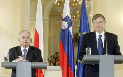 President Türk and President Kaczyński at the press conference (FA BOBO)