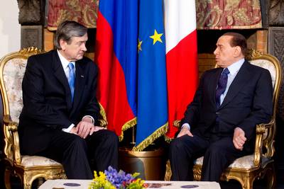 The Slovenian President, Dr Danilo Türk, meets the President of the Council of Ministers of the Italian Republic, Silvio Berlusconi (photo: Stanko Gruden/STA)