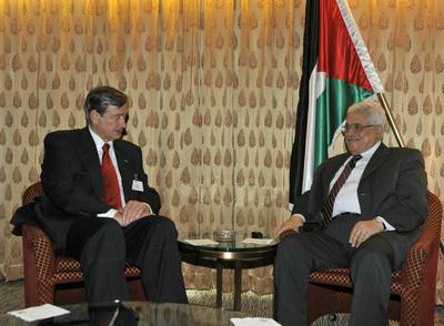 The President of Slovenia, Dr Danilo Türk, meets the President of the Palestinian National Authority and Chairman of the Palestine Liberation Organisation, Mahmoud Abbas (FA BOBO)
