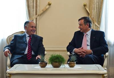 The President of the Republic of Slovenia, Dr Danilo Türk, receives the Prime Minister of the Great Socialist People's Libyan Arab Jamahiriya, Dr al Baghdadi Ali al-Mahmoudi  (photo: Stanko Gruden/STA)