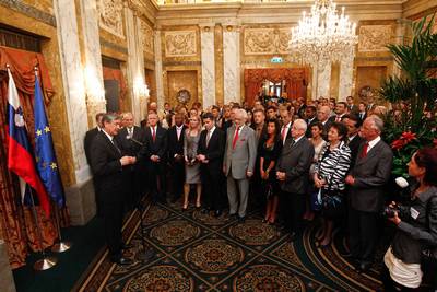 The President of the Republic of Slovenia, Dr Danilo Türk, attends a reception hosted by the Slovenian Ambassador to Austria, Aleksander Geržina and his spouse, Gaja Peric, on the occasion of the 20th anniversary of Slovenia's independence (photo: Stanko Gruden/STA)