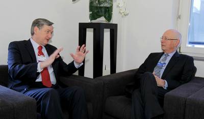 The President of the Republic of Slovenia, Dr Danilo Türk, meets the Founder and Executive Chairman of the World Economic Forum, Klaus Schwab (photo: Daniel Novakovič/STA)