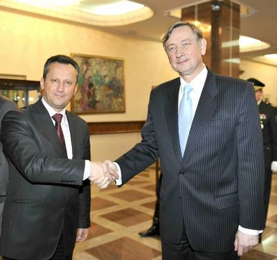 Slovenian President Dr Danilo Türk meets President of the National Assembly Trajko Veljanovski (FA BOBO)