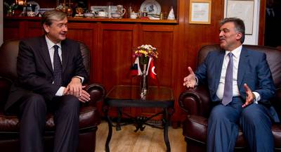 The President of the Republic of Slovenia, Dr Danilo Türk, meets the President of the Republic of Turkey, Abdullah Gül (photo: Stanko Gruden/STA)