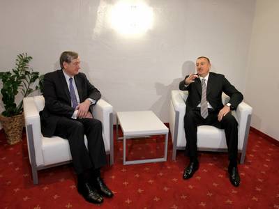 The President of the Republic of Slovenia, Dr Danilo Türk, meets the President of the Republic Azerbaijan, Dr Ilham Aliyev (photo: Daniel Novakovič/STA)