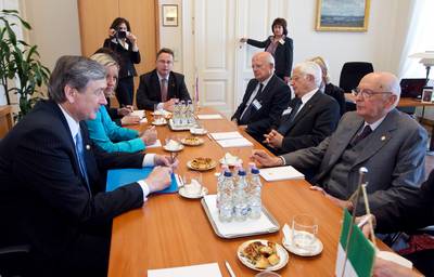 Bilateral meeting of the President of the Republic of Slovenia, Dr Danilo Türk, and the President of the Italian Republic, Giorgio Napolitano (photo: Stanko Gruden/STA)