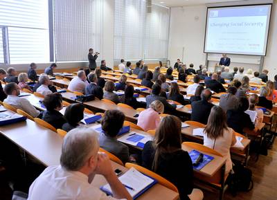 The President of the Republic of Slovenia, Dr Danilo Türk, delivers his address at the Yearly Conference of the European Institute of Social Security (photo: Tamino Petelinšek/STA)