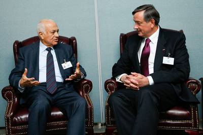 The President of the Republic of Slovenia, Dr Danilo Türk, meeting with the Secretary-General of the Arab League Nabil Elaraby (photo: Stanko Gruden/STA)