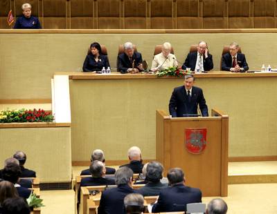 The President of the Republic of Slovenia, Dr Danilo Türk, attends the solemn ceremony celebrating the 20th anniversary of the restoration of Lithuanian independence (photo: Tina Kosec/STA)