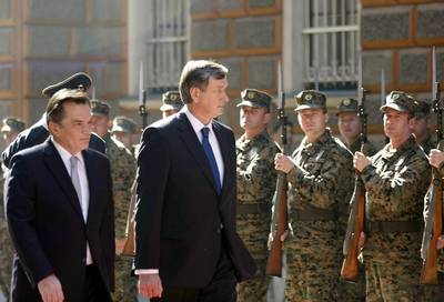 The Chairman of the Presidency of Bosnia and Herzegovina, Dr Haris Silajdžić, receives the President of the Republic of Slovenia, Dr Danilo Türk (FA BOBO)