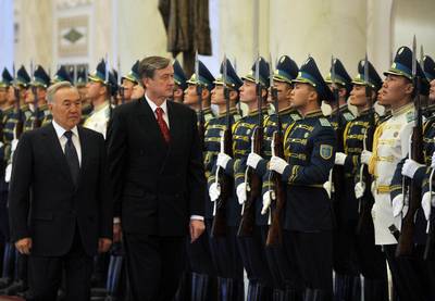 The President of the Republic of Slovenia, Dr Danilo Türk is received by the President of the Republic of Kazakhstan, Nursultan Nazarbayev (FA BOBO)
