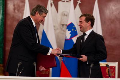 President of the Russian Federation, Dr Dmitry Medvedev, and President of the Republic of Slovenia, Dr Danilo Türk, signed the Declaration on Partnership for Modernisation between the Republic of Slovenia and the Russian Federation (photo: Stanko Gruden/STA)