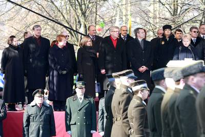 The President of the Republic of Slovenia, Dr Danilo Türk, and his wife, Barbara Miklič Türk, attend the solemn ceremony celebrating the 20th anniversary of the restoration of Lithuanian independence (photo: Tina Kosec/STA)