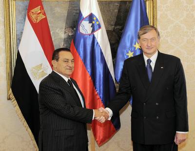 The President of Slovenia, Dr Danilo Türk, receives the President of Egypt, Muhammad Hosny Mubarak (FA BOBO)