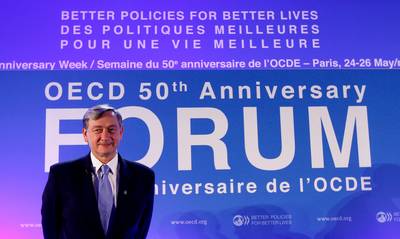 The President of the Republic of Slovenia Dr. Danilo Türk participates at the opening of the Leader's Forum on the occasion of the 50th anniversary of the Organisation for Economical Co-operation and Development (OECD) (photo: Stanko Gruden/STA)