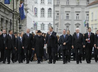 Na povabilo predsednika dr. Danila Türka so Slovenijo ob dnevu državnosti in 20. obletnici njene samostojnosti obiskali avstrijski zvezni predsednik dr. Heinz Fischer, italijanski predsednik Giorgio Napolitano, hrvaški predsednik dr. Ivo Josipović in madžarski predsednik dr. Pál Schmitt (foto: Nebojša Tejić/STA)