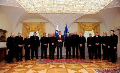 Predsednik republike dr. Danilo Türk je sprejel člane Slovenske škofovske konference (foto: Nebojša Tejić/STA) 