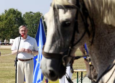 Predsednik republike dr. Danilo Türk se je udeležil tradicionalnih kasaških dirk v okviru praznika Občine Šentjernej "Jernejevo 2012" (foto: Tina Kosec/STA)