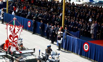 Predsednik Republike Slovenije dr. Danilo Türk je prisostvoval vojaški paradi ob 150. obletnici združitve Italije (foto: Stanko Gruden/STA)