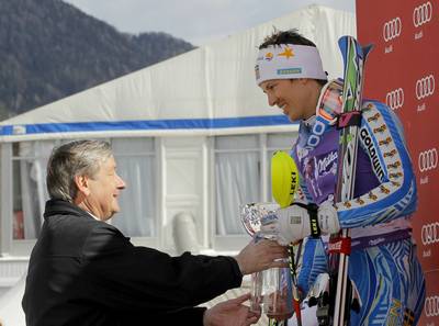 Predsednik republike dr. Danilo Türk si je ogledal drugi tek slaloma na prireditvi 51. Pokal Vitranc – Audi FIS svetovni pokal v alpskem smučanju za moške (foto: Daniel Novakovič/STA)