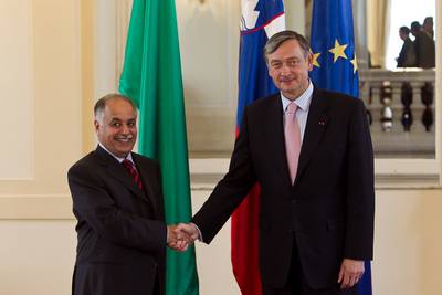 Predsednik Republike Slovenije dr. Danilo Türk je sprejel predsednika Vlade Velike socialistične ljudske libijske arabske džamahirije dr. Al Baghdadija Al Mahmudija (foto: Stanko Gruden/STA)