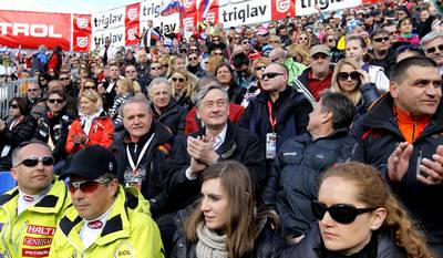 Predsednik republike dr. Danilo Türk si je ogledal drugi tek slaloma na prireditvi 51. Pokal Vitranc – Audi FIS svetovni pokal v alpskem smučanju za moške (foto: Daniel Novakovič/STA)