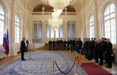 Predsednik republike dr. Danilo Türk je sprejel člane in vodstvo slovenske hokejske A reprezentance ter predstavnike Hokejske zveze Slovenije (foto: Nebojša Tejić/STA)