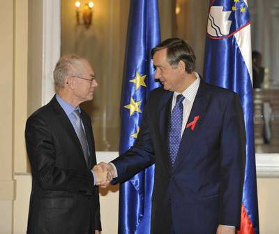 Predsednik Republike Slovenije dr. Danilo Türk je sprejel novoimenovanega predsednika Evropskega sveta Hermana Van Rompuya (FA BOBO)