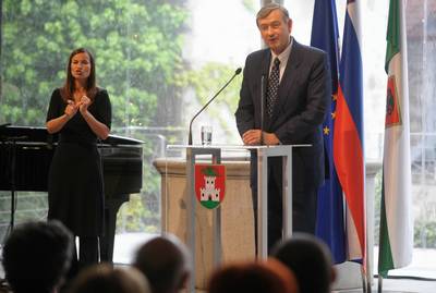 Predsednik republike dr. Danilo Türk se je udeležil slavnostne seje Mestnega sveta Mestne občine Ljubljana ob 9. maju, prazniku mesta Ljubljana (foto: Matej Leskovšek/STA)