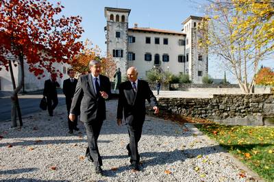 Predsednik republike dr. Danilo Türk je obiskal občino Brda, kjer se je srečal z županom Francem Mužičem (foto: Stanko Gruden/STA)