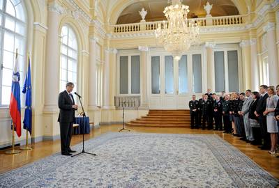 Predsednik republike in vrhovni poveljnik obrambnih sil dr. Danilo Türk je priredil sprejem ob svetovnem dnevu pripadnikov mirovnih misij Organizacije združenih narodov ter vseh misij, ki potekajo s soglasjem OZN (foto: Nebojša Tejić/STA)