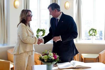 Predsednik Republike Slovenije dr. Danilo Türk se je srečal s predsednico Parlamenta Republike Islandije Ásto R. Jóhannesdóttir (foto: Stanko Gruden/STA)