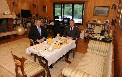 Predsednik Republike Slovenije dr. Danilo Türk in predsednik Republike Bolgarije dr. Georgi Parvanov sta imela delovni zajtrk (foto: Nebojša Tejić/STA)