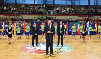 Predsednik republike dr. Danilo Türk je odprl Evropsko prvenstvo 2012 v košarki za mlajše člane (U20) divizije A (foto: Stanko Gruden/STA)