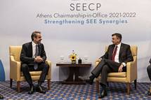 President Pahor with Greek PM and host Mitsotakis at the 