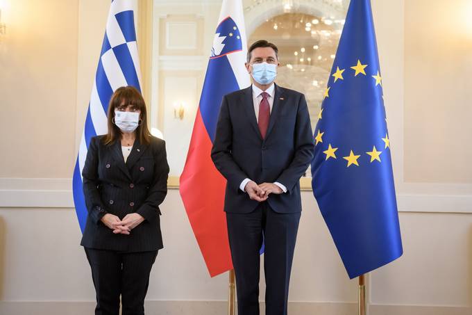 President Pahor hosts the president of the Hellenic Republic, Katerina Sakellaropoulou, at her first official visit abroad