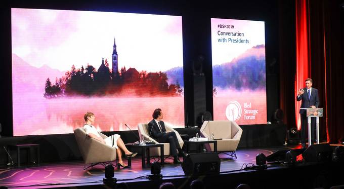 President Pahor at the opening of the 14th Bled Strategic Forum 2019 (BSF) with Estonian President Kaljulaid