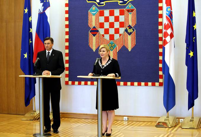 Predsednik Republike Slovenije Borut Pahor in hrvaška predsednica Kolinda Grabar-Kitarović na delovnem srečanju v Zagrebu