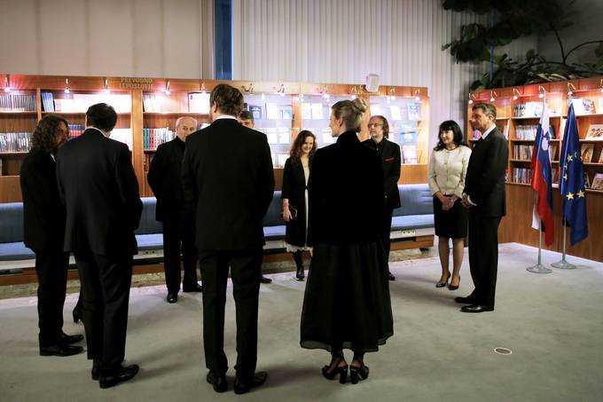 Predsednik republike in gospa Tanja Pečar na sprejemu za nagrajence Prešernovega sklada