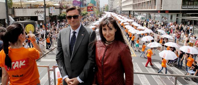 Predsednik republike Borut Pahor in Tanja pečar na Maturantski paradi